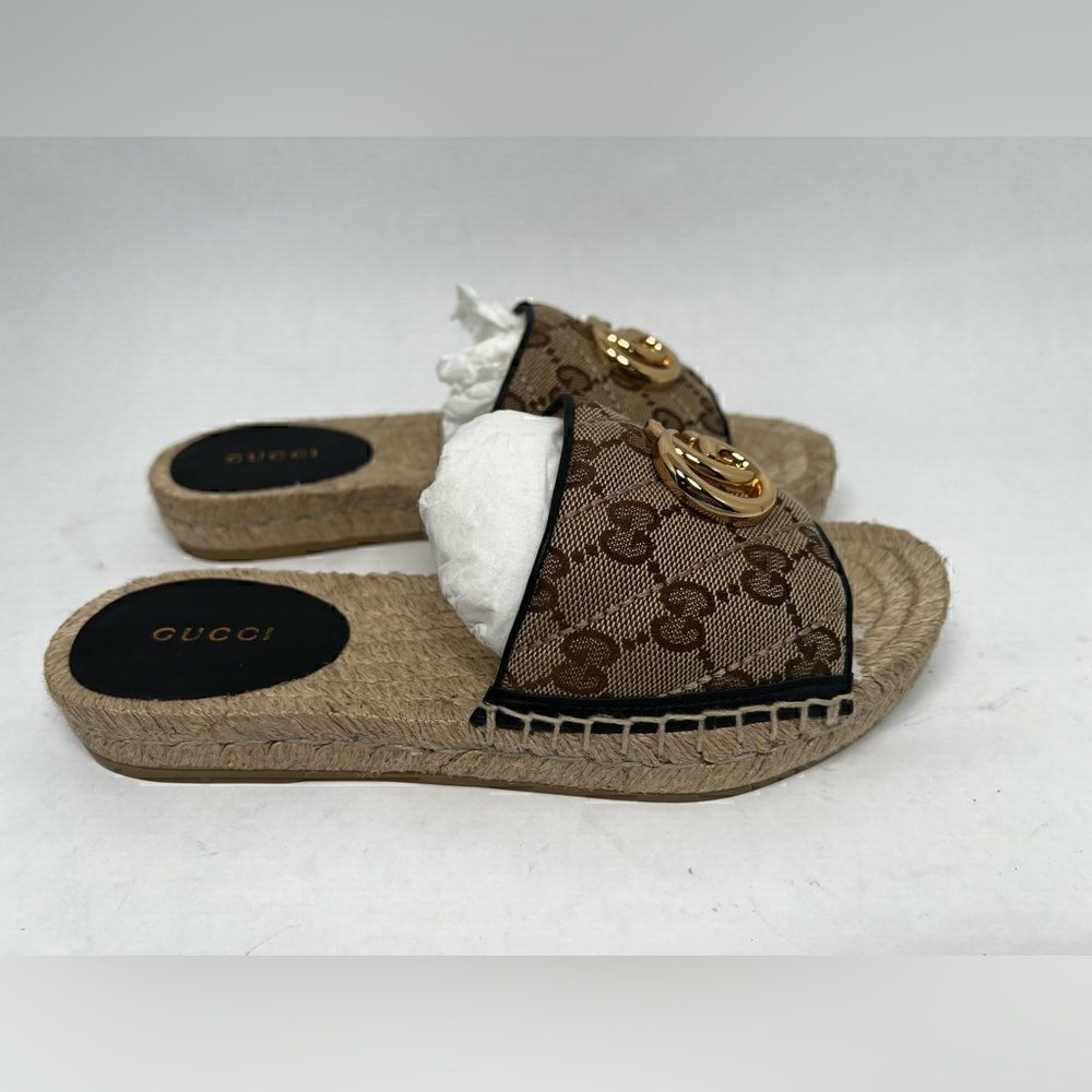 AUTHENTIC GUCCI GG MATELASSE CANVAS ESPADRILLE SANDAL size 34.5 US 4.5